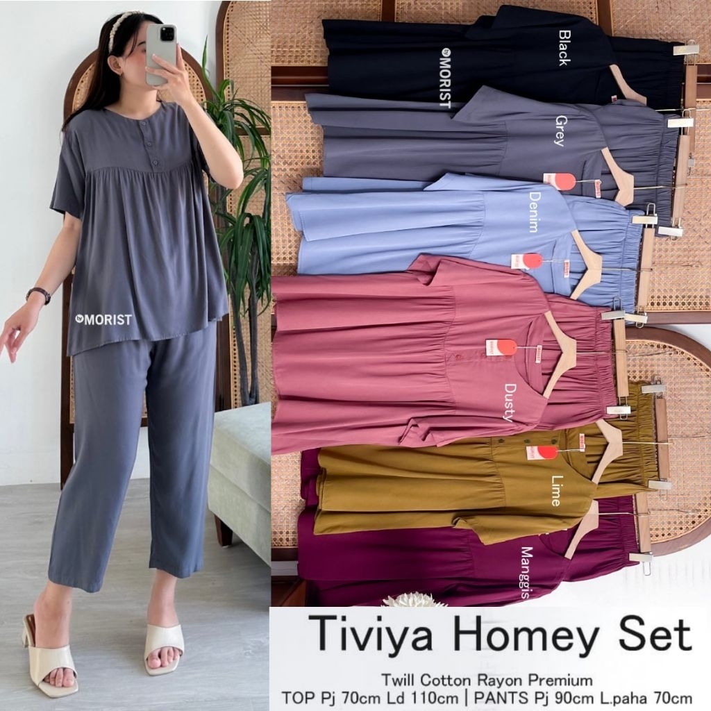 342. ELIFA tiviya piyama set setelan wanita atasan blouse blus lengan pendek LD 110 busui kancing de