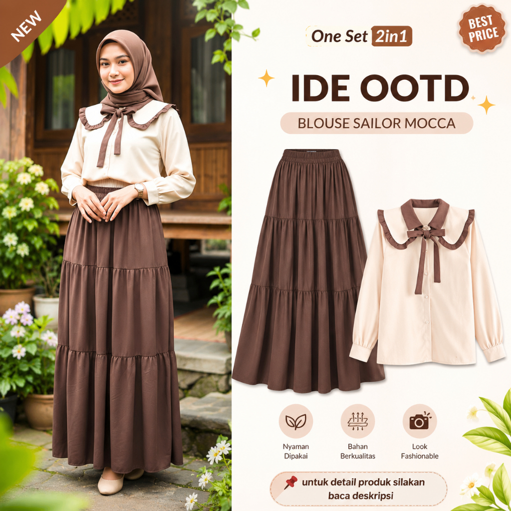 Baju Dress Well 3in1 One Set Outfit Pinterest Kekinian Korean Fashion (Hijab,Blouse,Rok)Outfit Murah