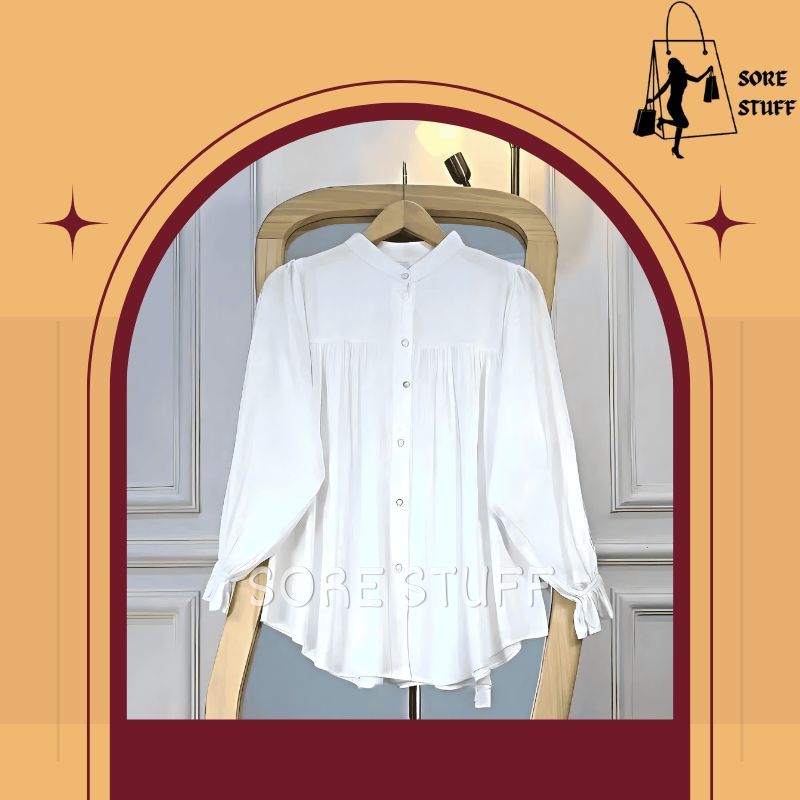 Bluse wanita premium branded putih lengan panjang original 100% korean style bangkok fashion jumbo e