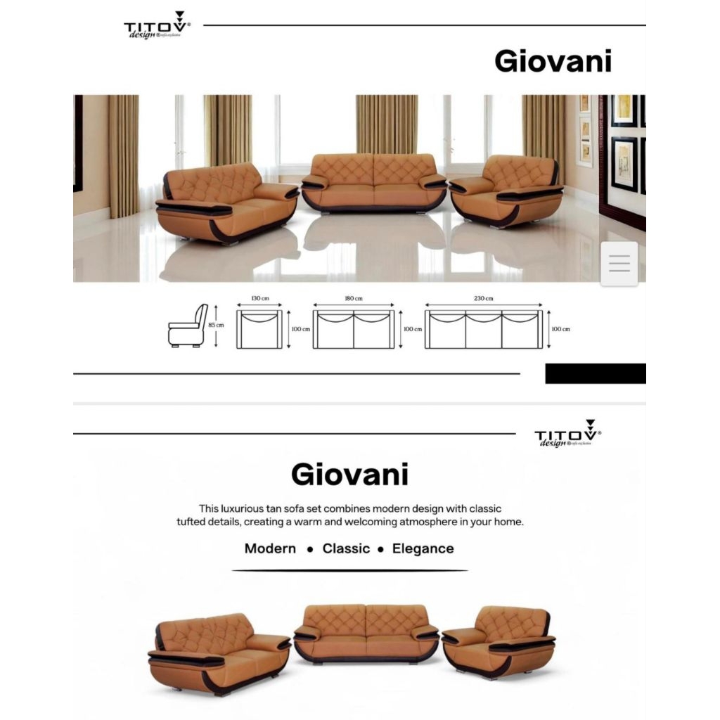 TITOV Sofa Tamu 321 Kulit - Sofa Tamu Kulit 321 Giovani - Sofa Garansi 5 Tahun - Sofa Tamu 321 Kaki 