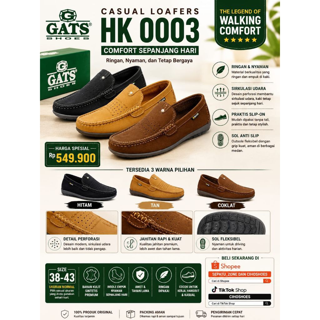 Sepatu kulit casual GATS HK 0003 original