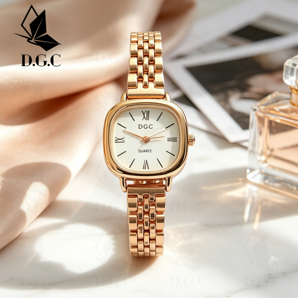DGC 10671 Jam Tangan Dgc Dial Persegi Romawi Analog Strap Stainless Mewah Terbaru Fashion Korea Untu