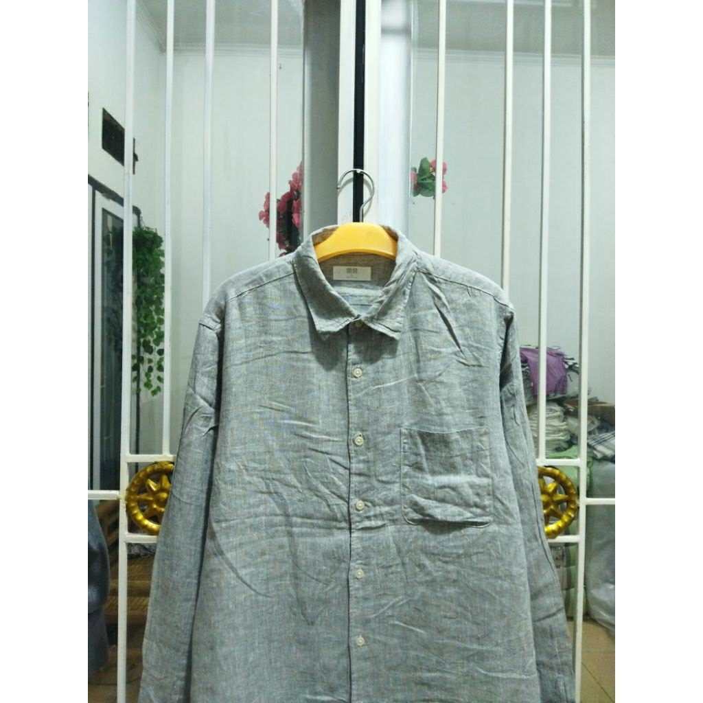 kemeja linen Uniqlo casual pria murah terlaris XL