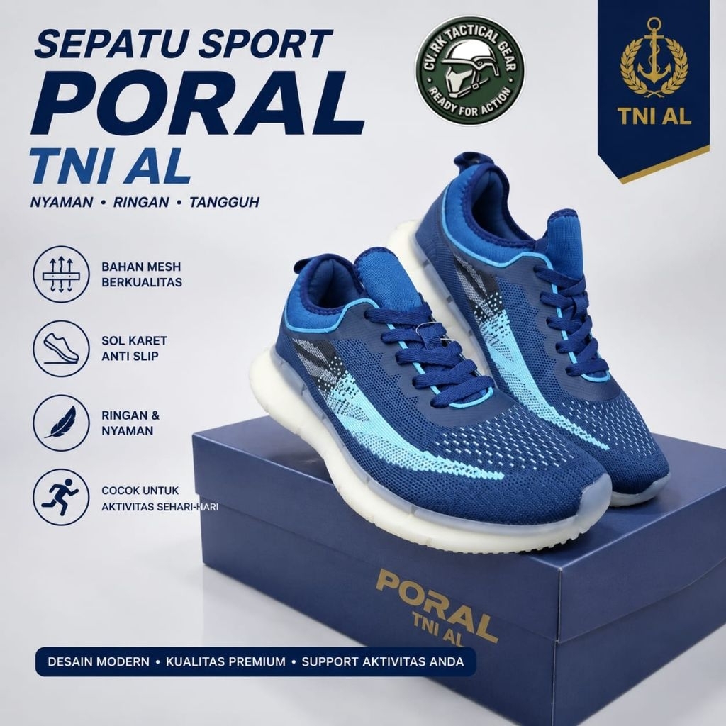 Sepatu Olahraga PORAL JATAH TNI AL 2025/2026 – Sneakers Running Navy Blue Mesh Breathable