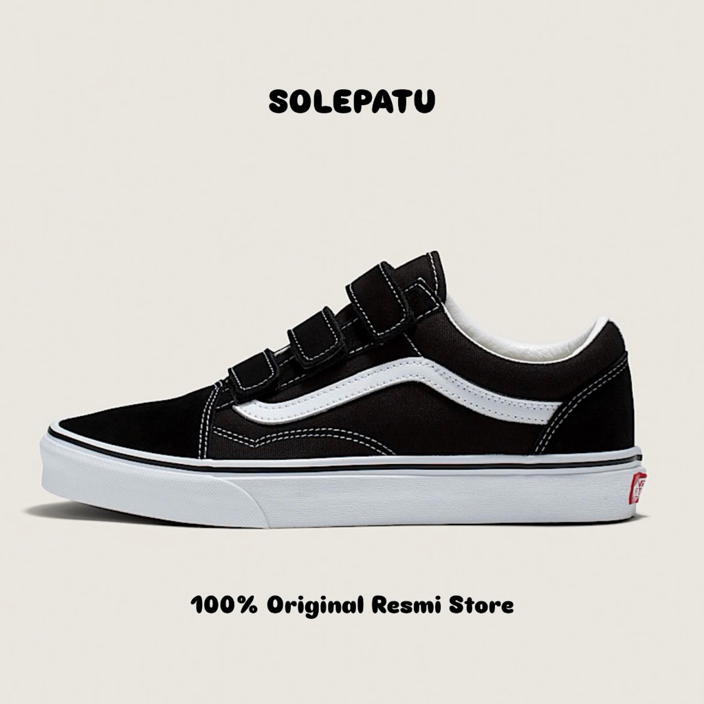 Vans Old Skool Velcro Black White (Original Resmi)