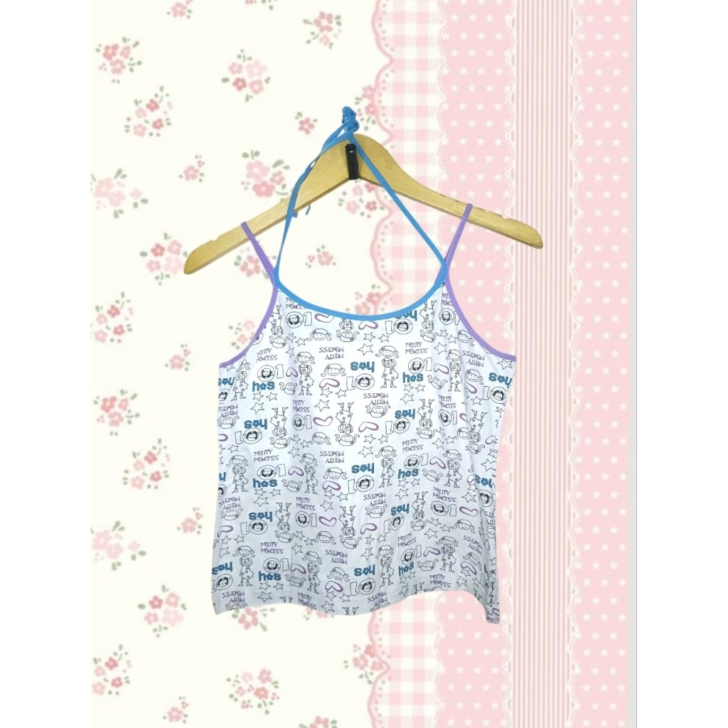Y2k Halterneck Kawai Tanktop Cartoon Pattern 2000's Style