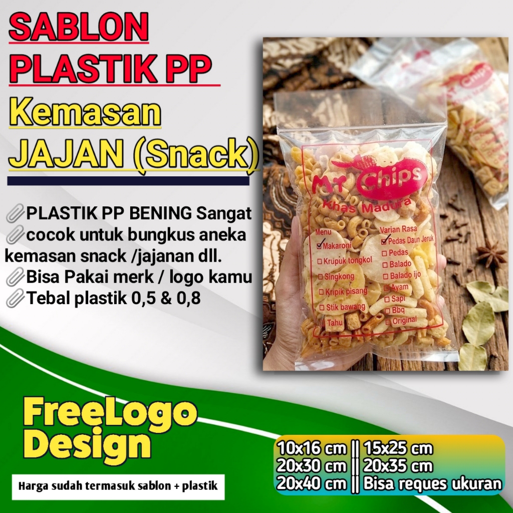 Sablon plastik  PP / Plastik PP  tebal 08 / Plastik snack