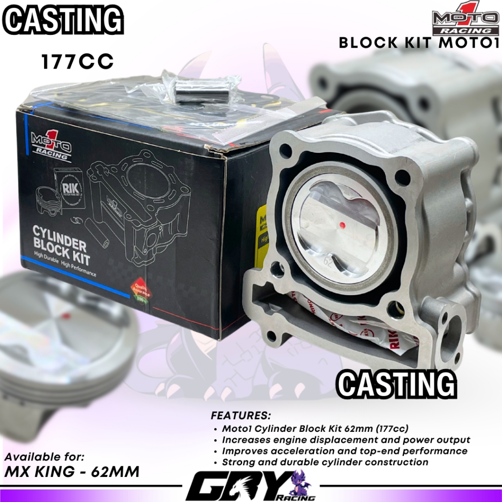 Moto1 Cylinder Block Kit 62mm MX 177 – Blok Bore Up 177cc Jupiter MX King Pen 14 Original Moto1