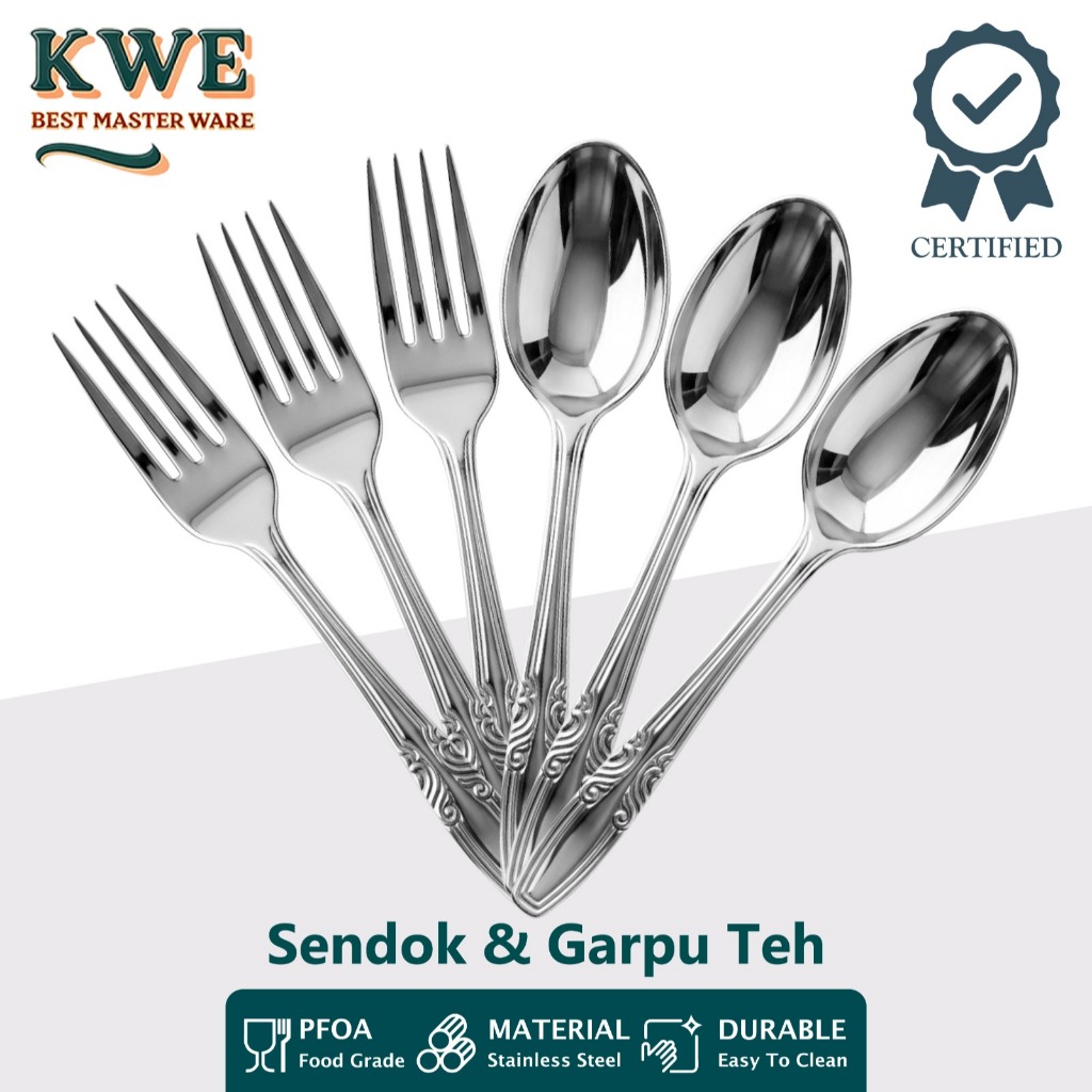 KWE 12PCS Sendok Garpu Stainless Tebal Sendok Premium Pola Yang Cantik Sendok Murah Garpu Murah Garp
