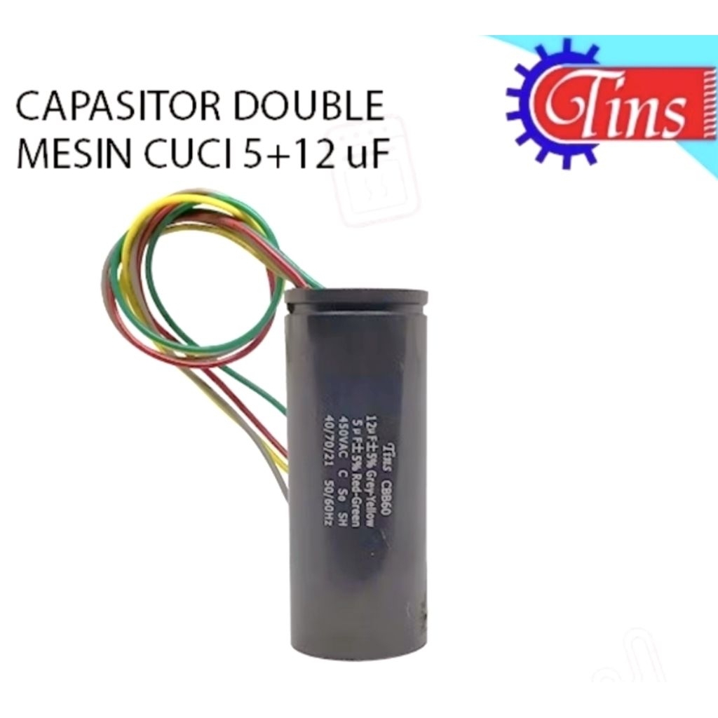 KAPASITOR MESIN CUCI 5+12 uF KAPASITOR MESIN CUCI DOUBLE KAPASITOR MESIN CUCI DUA TABUNG12+5UF