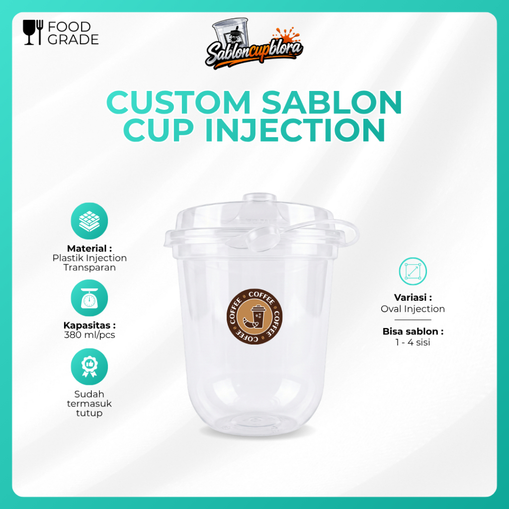 Custom Sablon Gelas Cup Injection 380ml Oval Gelas Minuman Anti Tumpah Premium Free Desain
