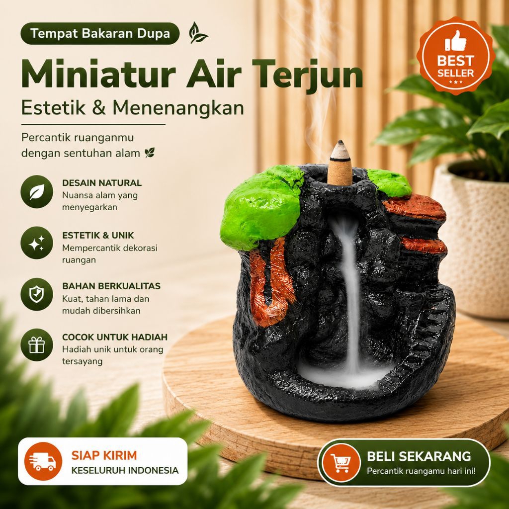 Tempat bakaran dupa kerucut miniatur air terjun