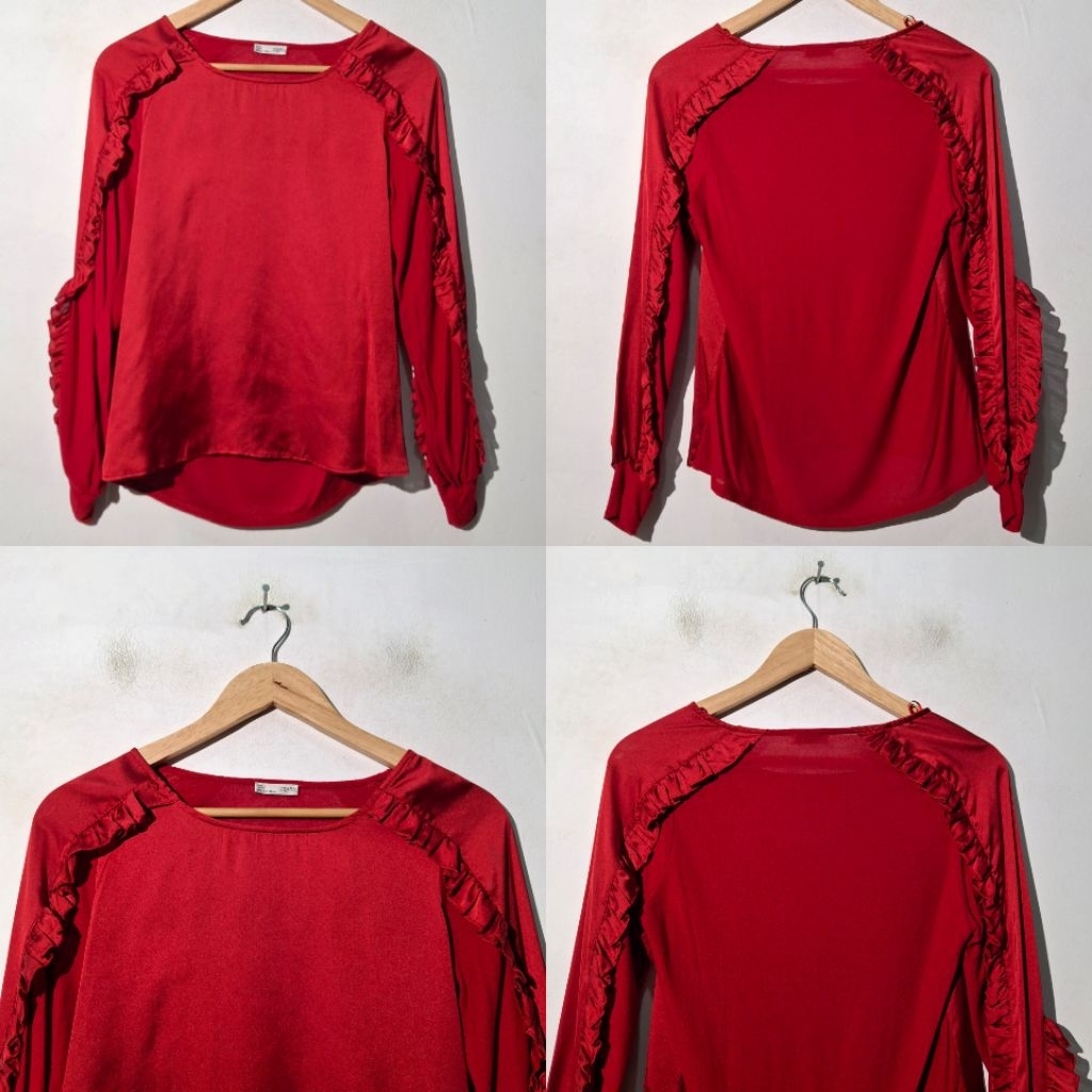 ZARA BLOUSE TOP RUFFLE RED BARU ASLI ORIGINAL