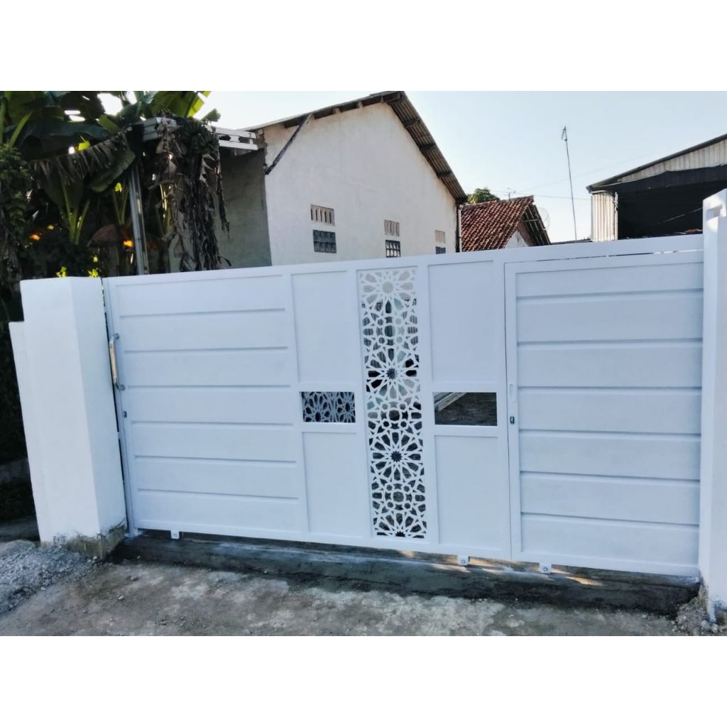 Pagar Rumah + Tralis Besi Kombinasi Plat Cutting | Pintu Double Sliding MODERN (invoice)