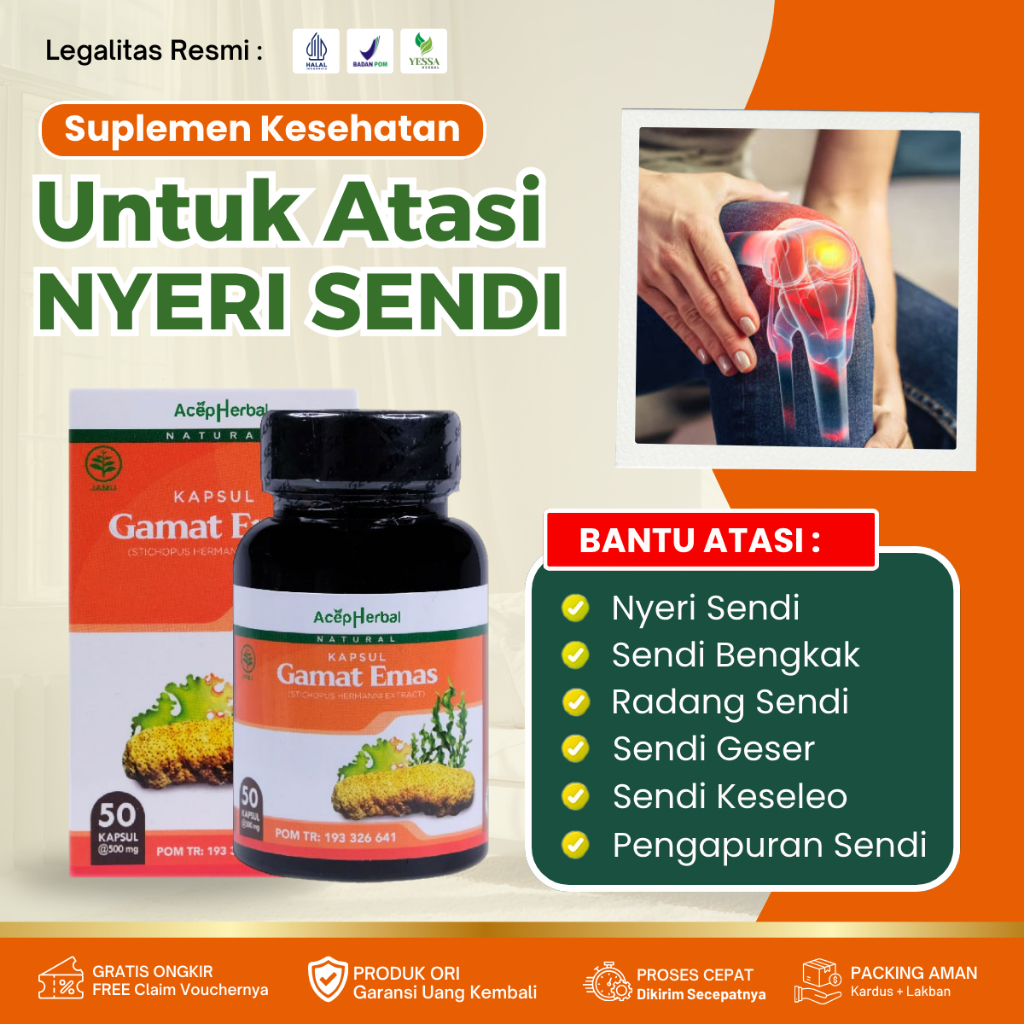 Kapsul Gamat Emas Obat Nyeri Sendi, Cedera Sendi, Sendi Keseleo, Sendi Bengkak, Asam Urat, Radang Se