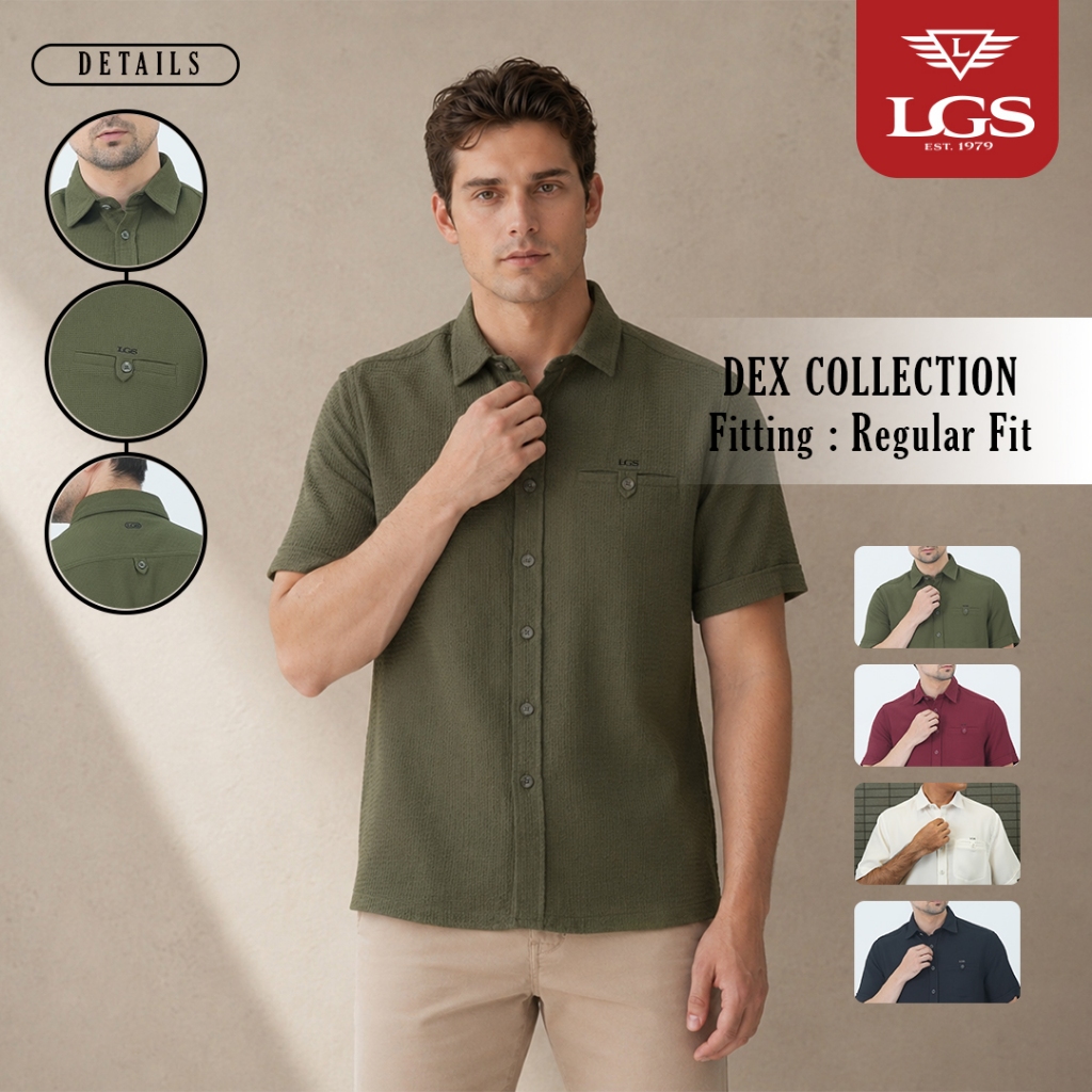 LGS - Kemeja Dex Casual Pria - Wrinkle-free - Motif Polos - Regular Fit