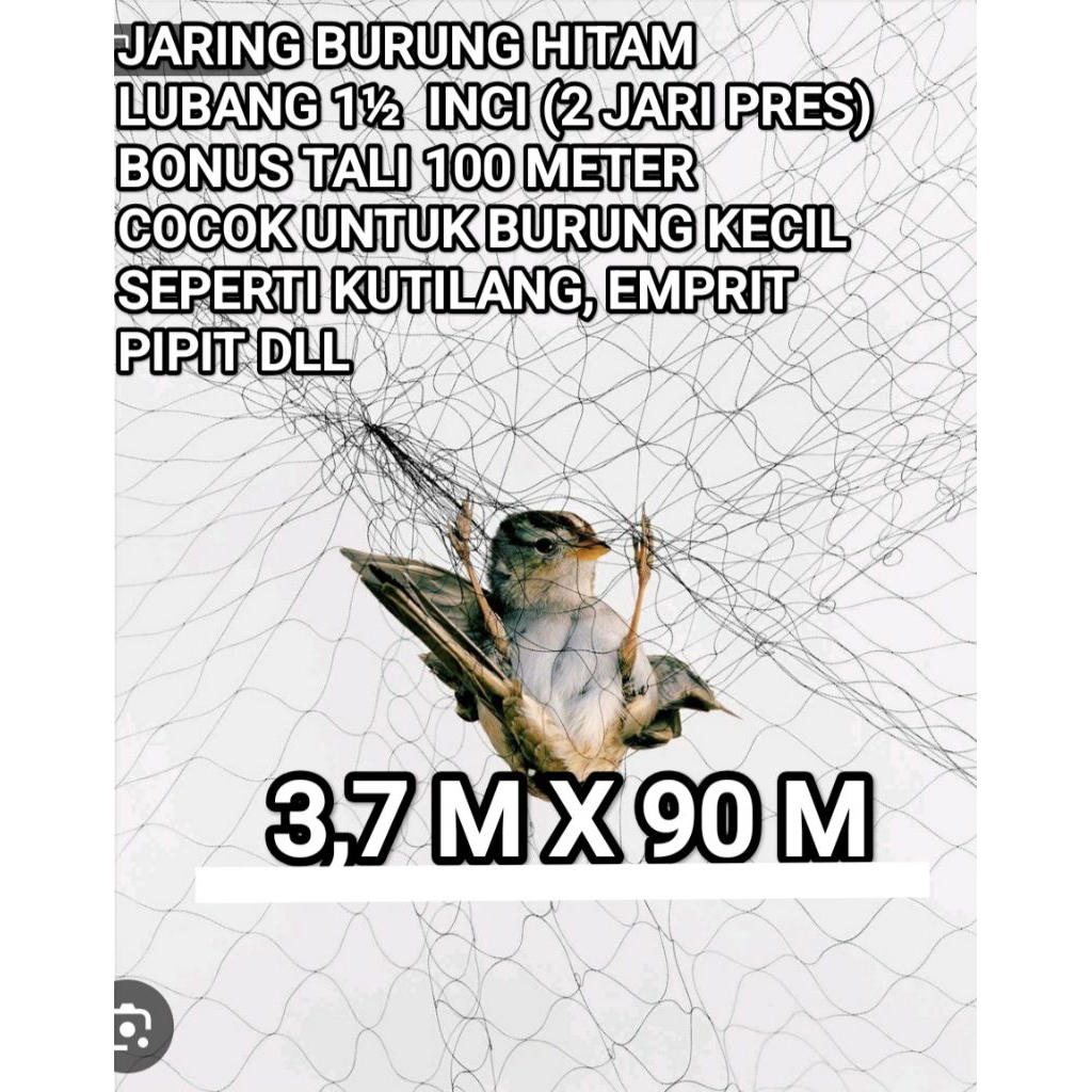 BONUS TALI 100 METER JARING BURUNG HITAM, PERANGKAP BURUNG, BURUNG KECIL TINGGI 3,7 METER PANJANG 90