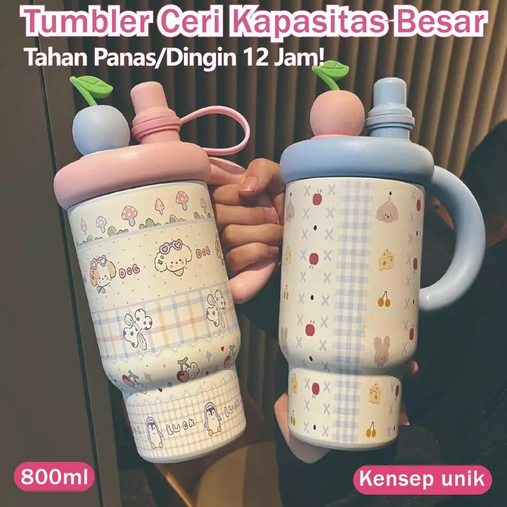 Tumbler Cherry On Top 800ml Stainless SUS 316 / Tumbler Botol Minum 800ml Lucu
