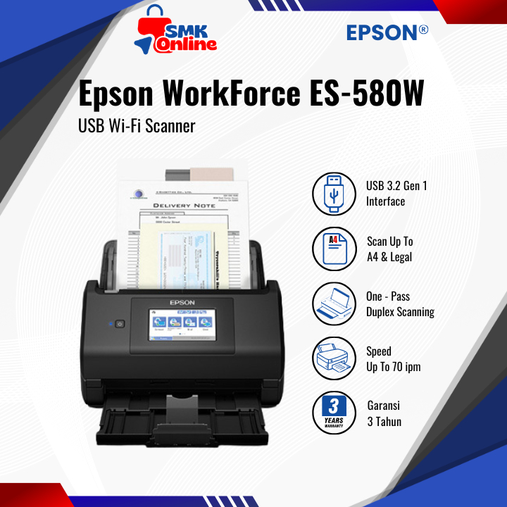 Scanner Epson ES-580W ES580W ES 580W ES 580 W A4 F4 Legal Wireless WiFI Duplex ADF Garansi Resmi