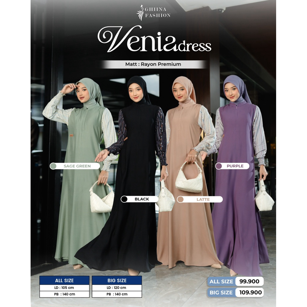 VENIA DRESS, Gamis adem, gamis nyaman, gamis ghiina, ghiina fashion, dress ghiina