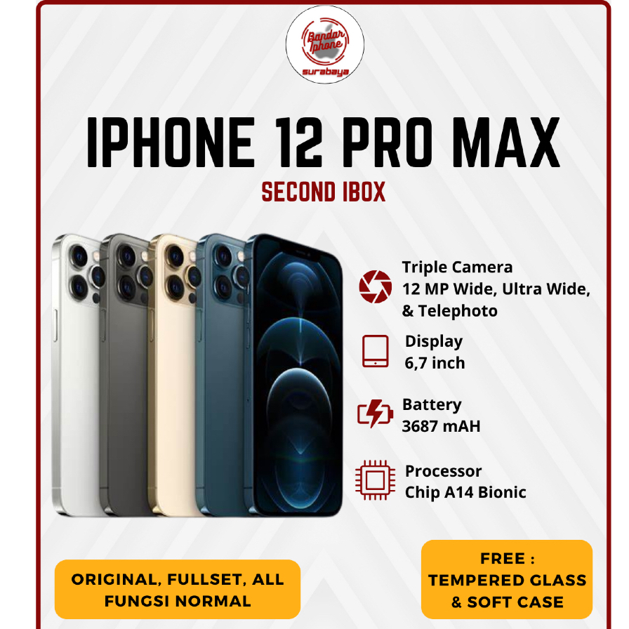 iPhone 12 Pro Max 128GB/256GB/512GB Fullset Second iBox Bergaransi