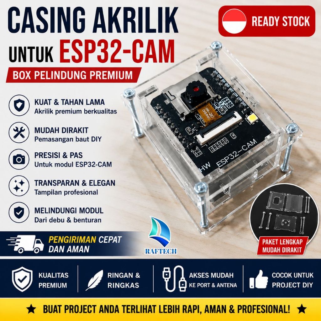 RAFTECH Box Akrilik ESP32-CAM - Casing Kamera DIY IoT Premium - Case ESP32 Cam