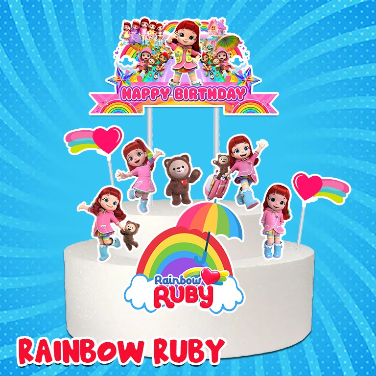 Cake Topper custom nama RAINBOW RUBY/Hiasan Kue Rainbow Ruby XTRA