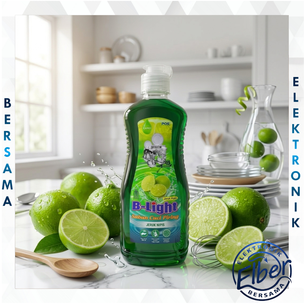 ELBER B-Light Sabun Cuci Piring Jeruk Nipis 600ml - Cairan Pencuci Piring Ampuh Angkat Lemak & Bau A