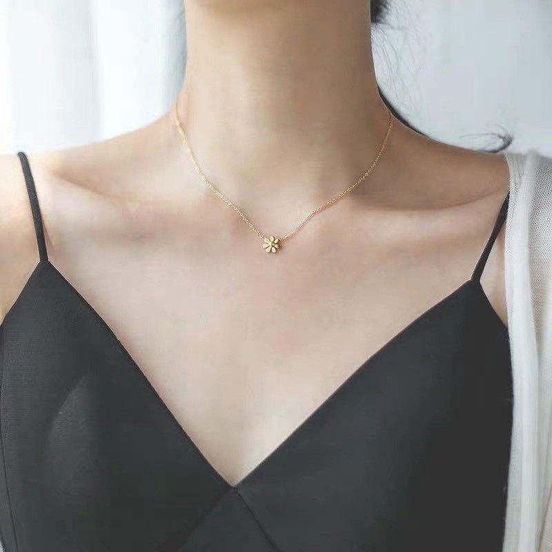 Kalung Bunga Titanium Wanita Anti Karat Adjustable, Kalung Daisy X026