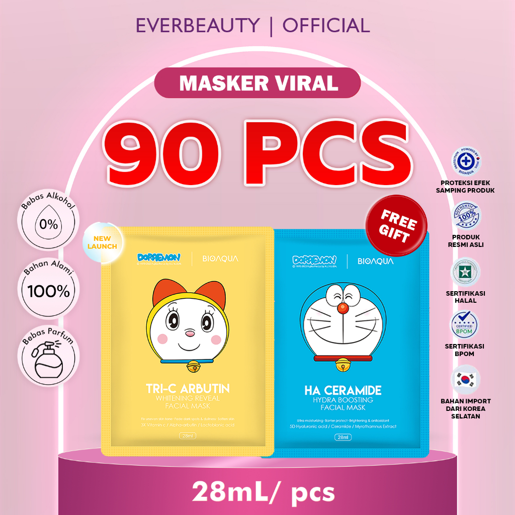 [FREE GIFT] BIOAQUA Sheet Mask DORAEMON Masker Wajah Doraemon 90 pcs | 60 pcs | 30 pcs | 20 pcs Faci