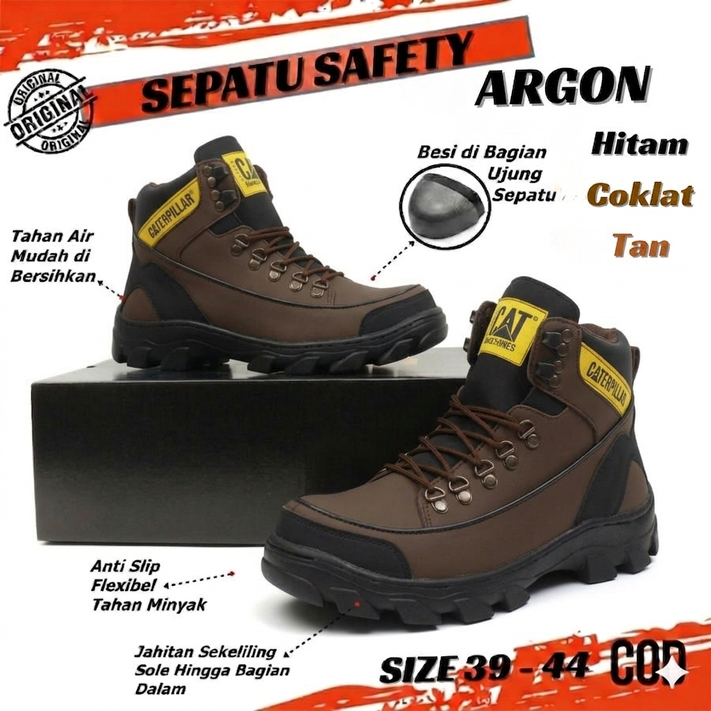 Sepatu Safety Boots Pria, Sepatu CAT Argon Ujung Besi Argon Kerja Lapangan, Sepatu Safety Pria, Sepa