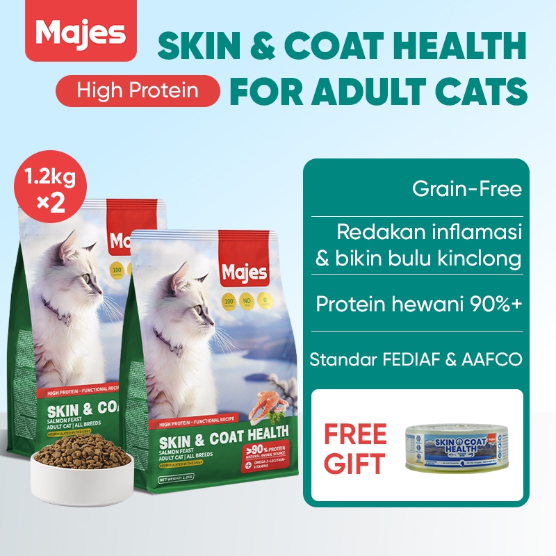 Majes Makanan Kucing Kering High Protein Hair & Skin Care Rasa Salmon 2.4kg Grain Free – Perawatan B