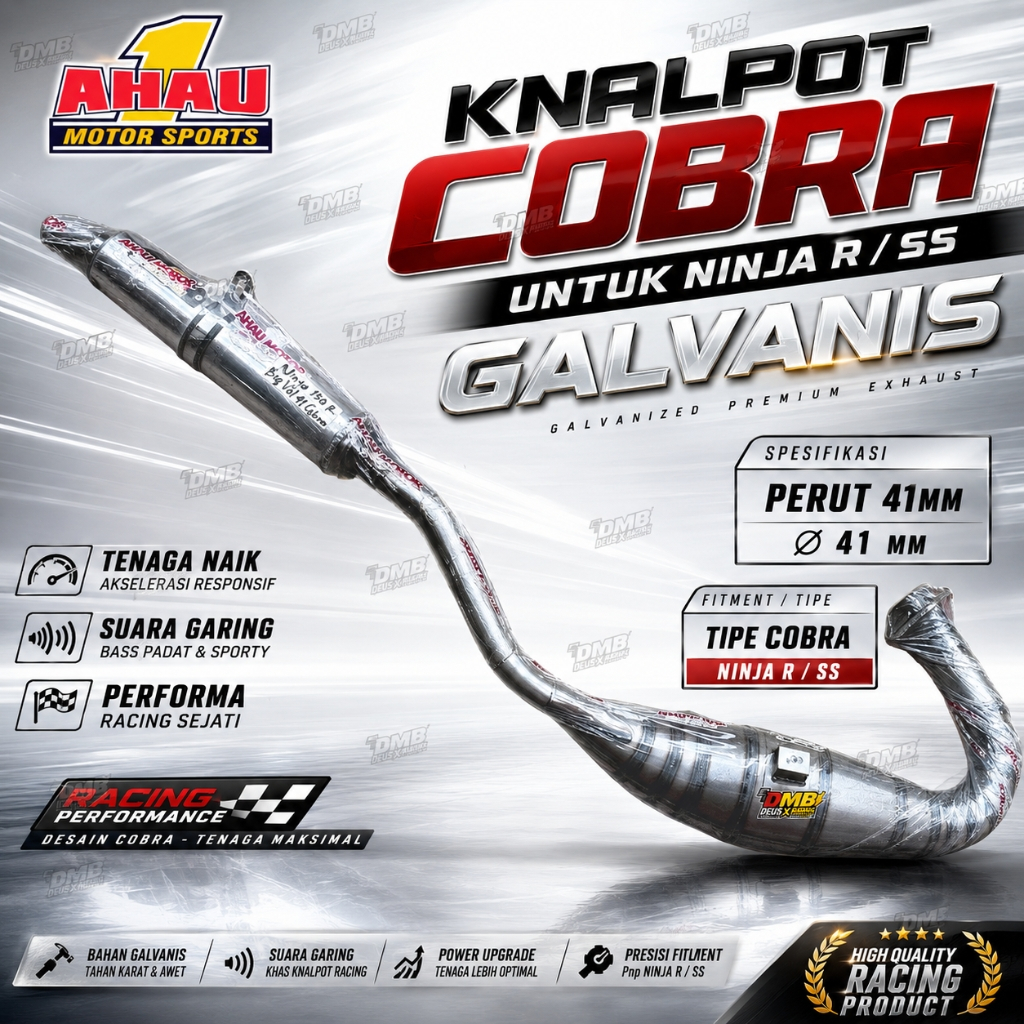 Knalpot Ahau 1 Ninja R / SS / RR Plat Besi Galvanis Big Volume Cobra Leher C 41 / Kenalpot Ahau1