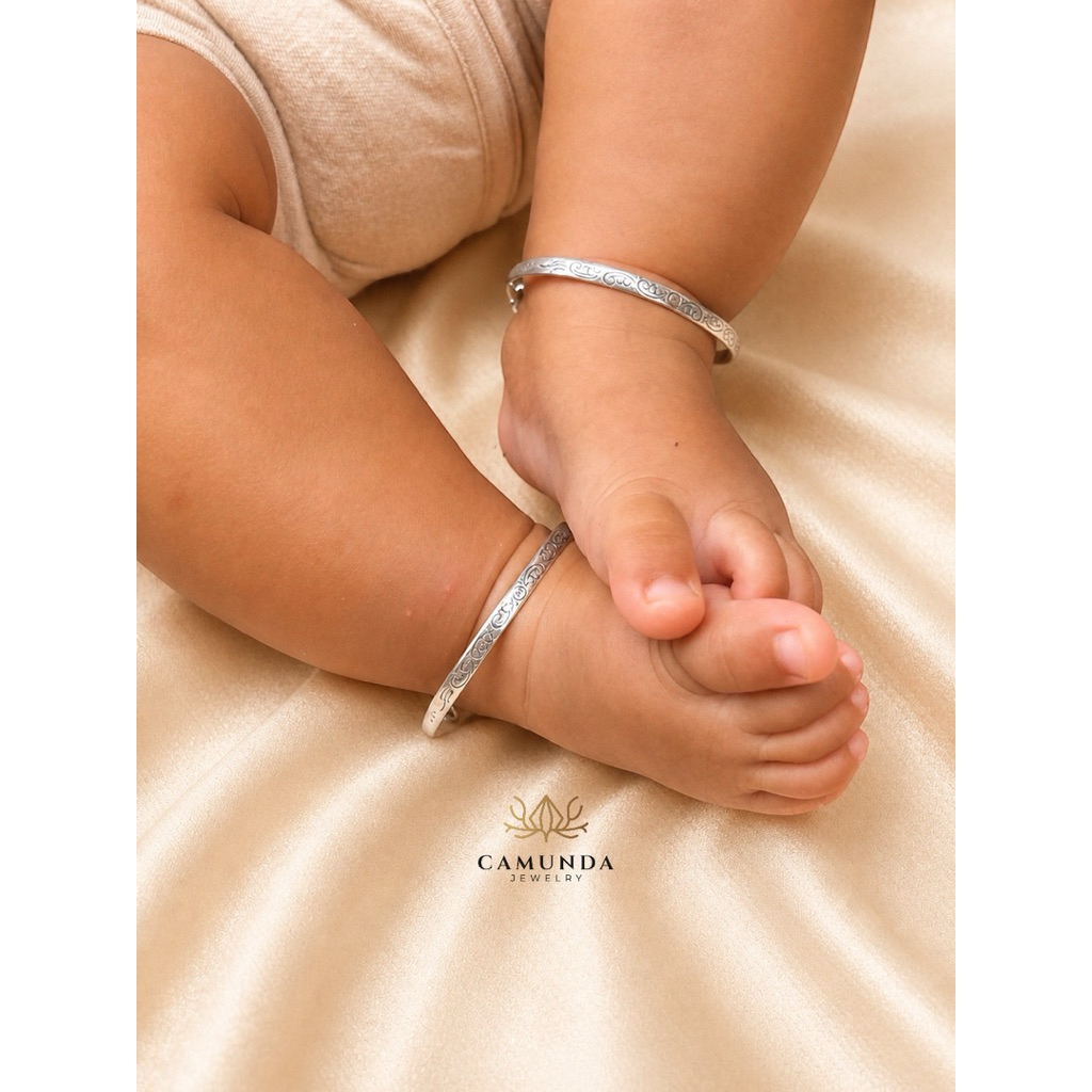 gelang bayi perak motif patra bali satu set