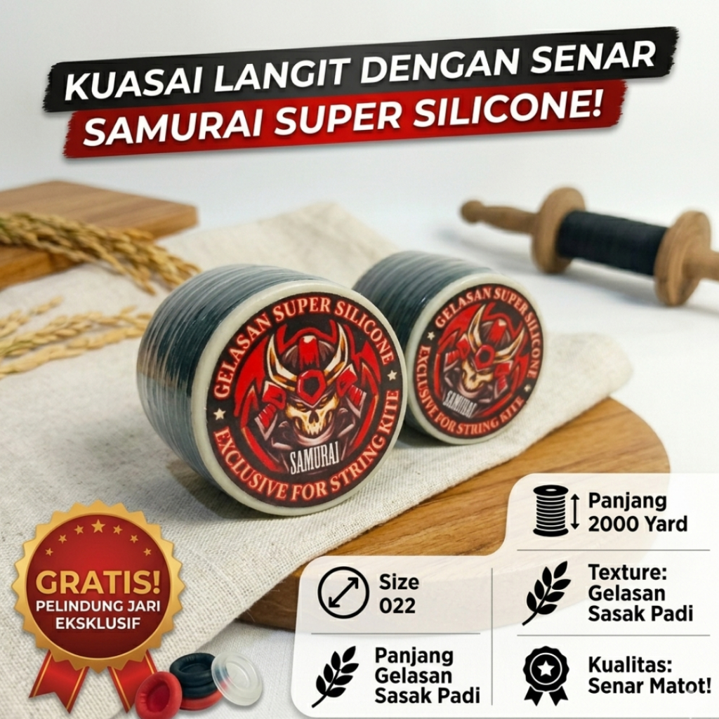 Gelasan SAMURAI Super Silicone Senar Matot 022 Panjang 2000 Yard Sasak Padi Tajam - Bonus Pelindung 