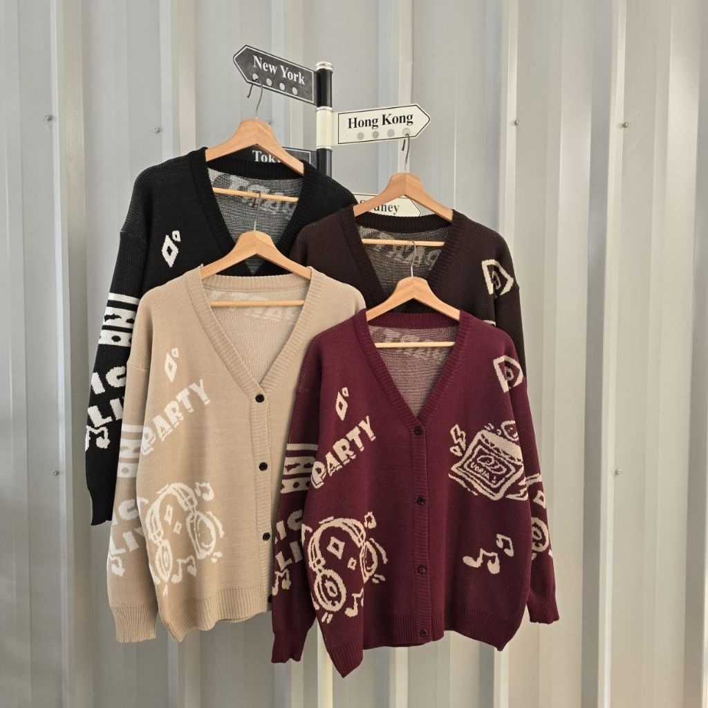Kardigan Rajut Komputer MUSIC PARTY OUTHER untuk Pria dan Wanita Atasan Tebal Nyaman Outer Knitwear 