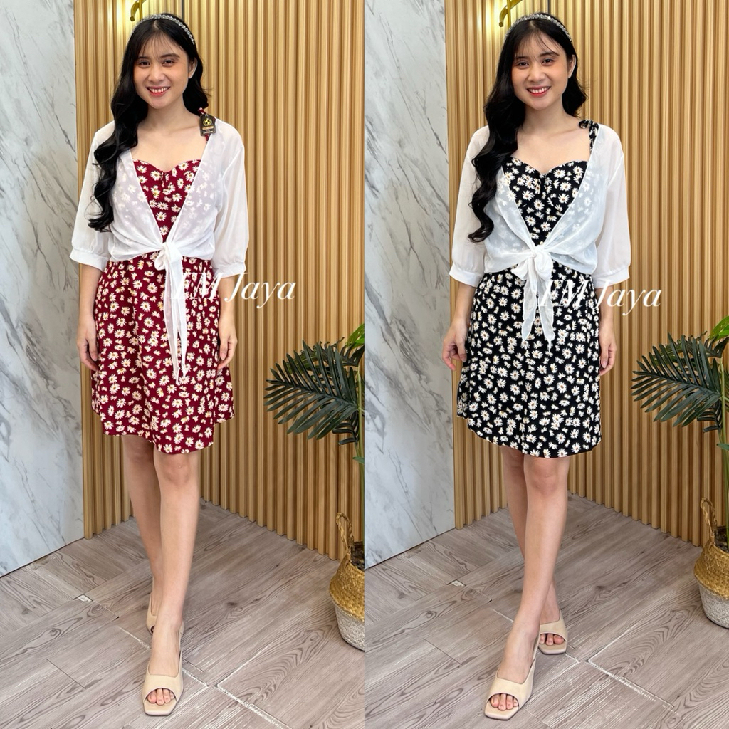 DRESS BUNGA WANITA + OUTER  5288 || DRESS + CARDI  / SET DRES CARDIGAN || DRESS NATAL