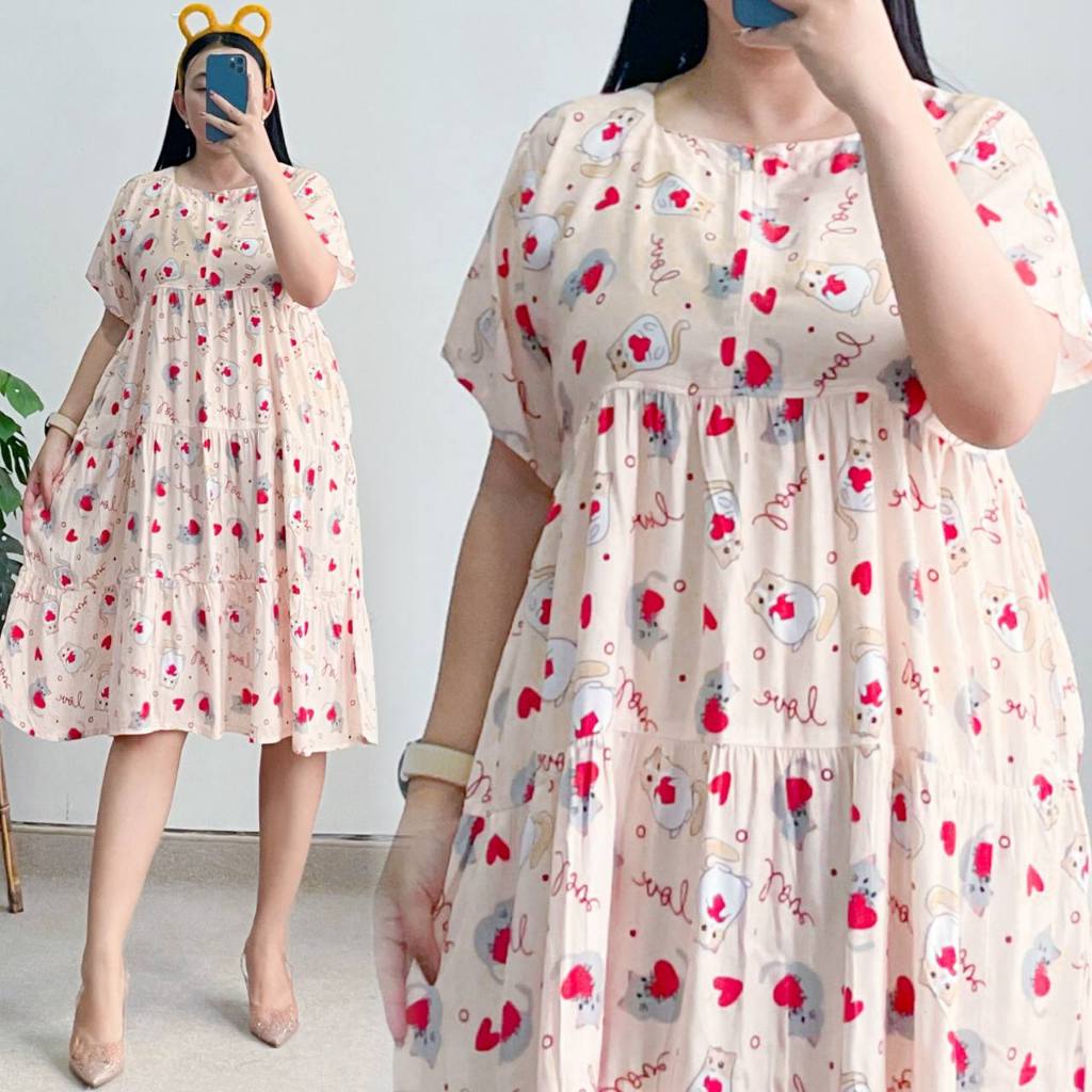 DASTER PENDEK MOTIF KEKINIAN // YUKI DASTER PENDEK DRESS RAYON PREMIUM RUFFLE BUSUI FRIENDLY