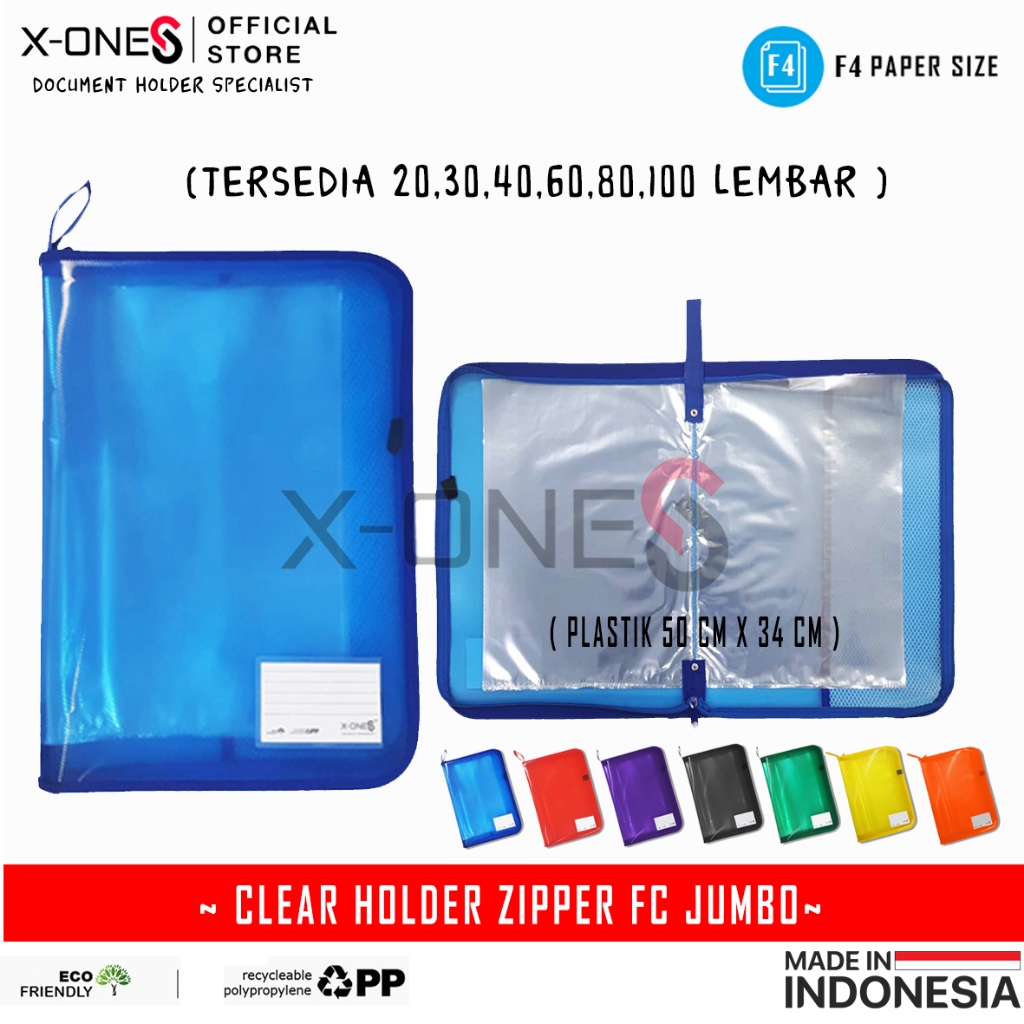 X-ONE CLEAR HOLDER ZIPPER JUMBO F4 FOLIO 20,30,40,60,80,100 LEMBAR DOCUMENT KEEPER RESLETING / CHZ G