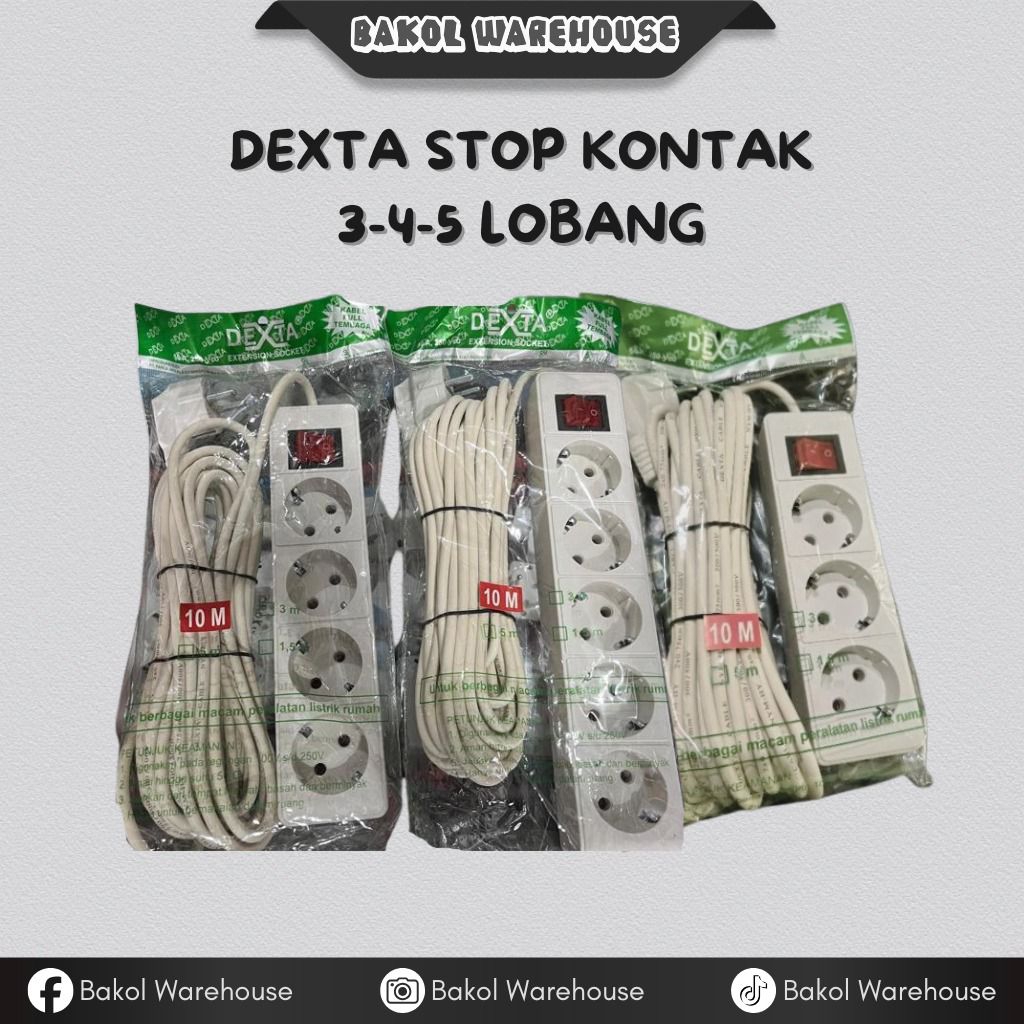 STOP KONTAK / KABEL COLOKAN DEXTA 10 METER 3 / 4 / 5 LUBANG FULL TEMBAGA