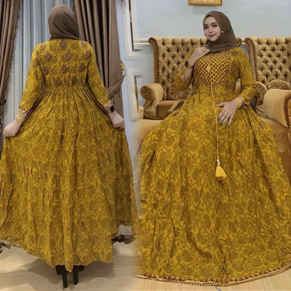 Gamis Hindi Anar Katun Blue Bordil Terbaru Rayon Premium
