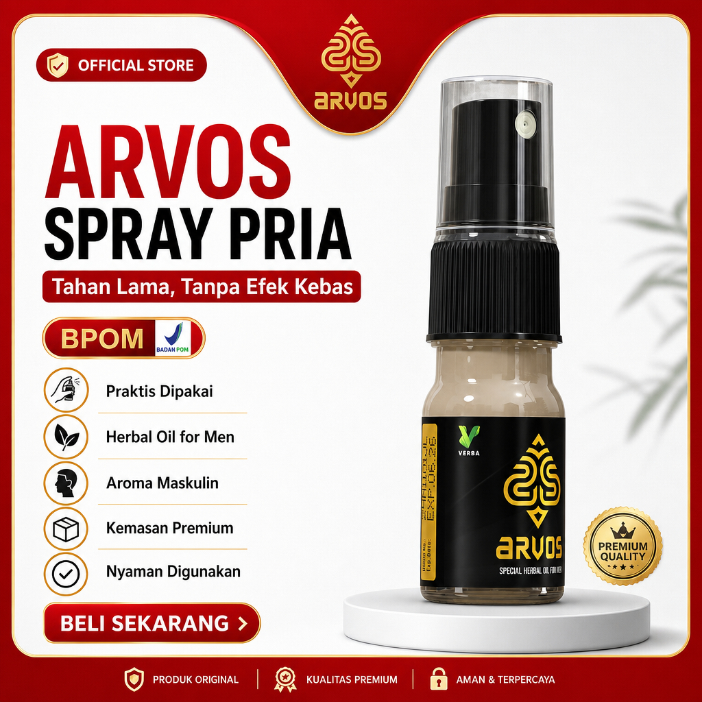 Arvos 5ml Spray Herbal Pria Tahan Lama, Aroma Segar Tanpa Bau Ammis