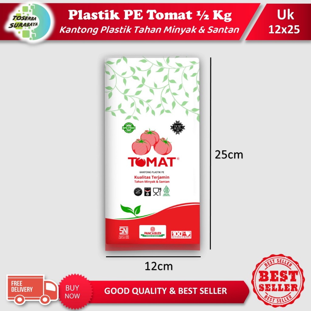(GROSIR) Kantong Plastik PE Tomat 12x25 (1/2 Kg) - Tahan Minyak & Santan