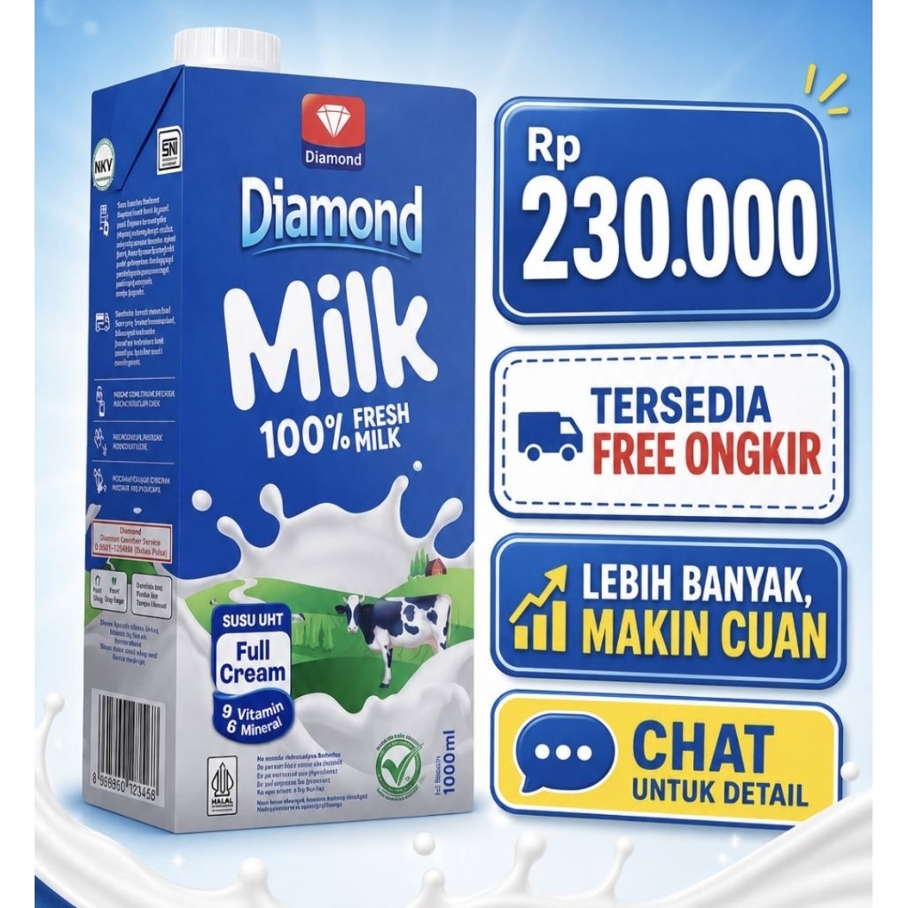 Susu UHT Diamond Full Cream 1 Liter 1 dus