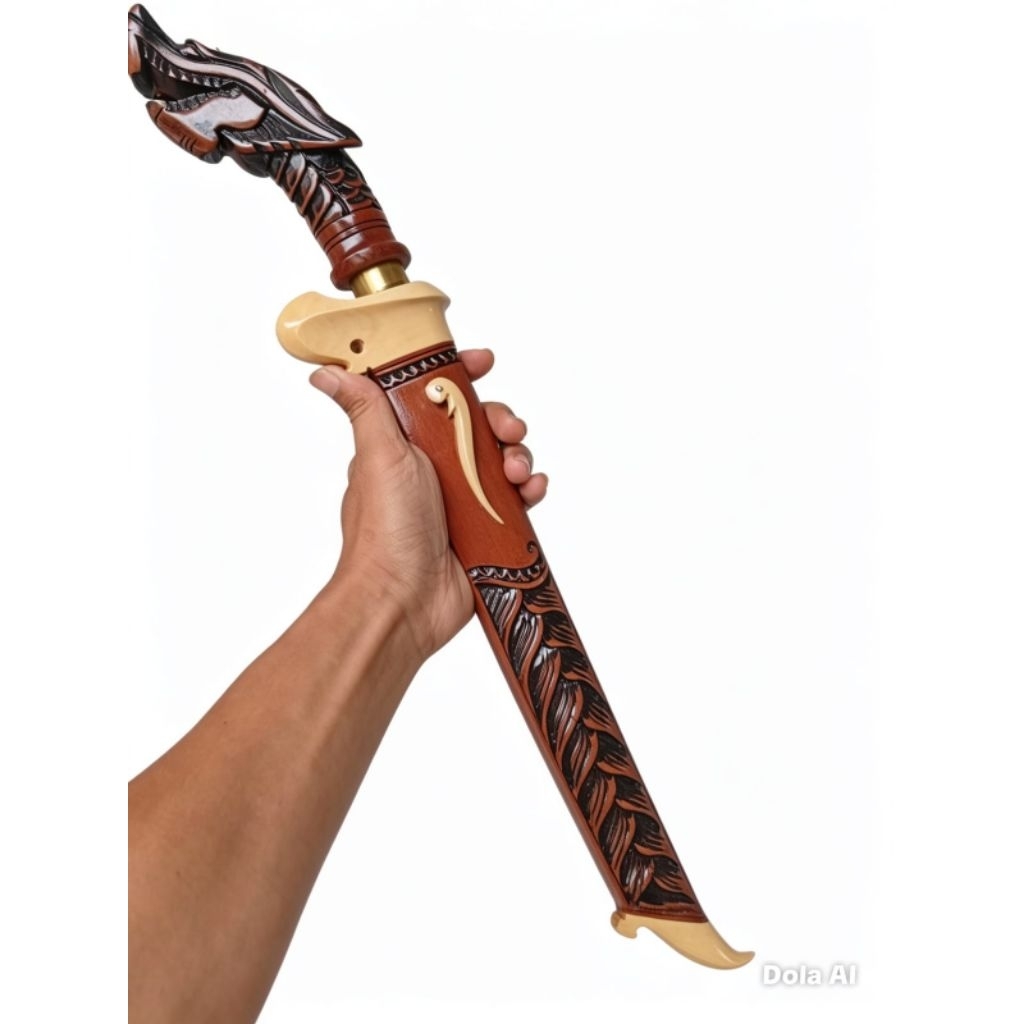 Pisau Macan Pamencitan ZT R4 Super Gagah / Ukir Naga Elegan Kayu Rasamala Kombinasi Kayu Kopi Premiu