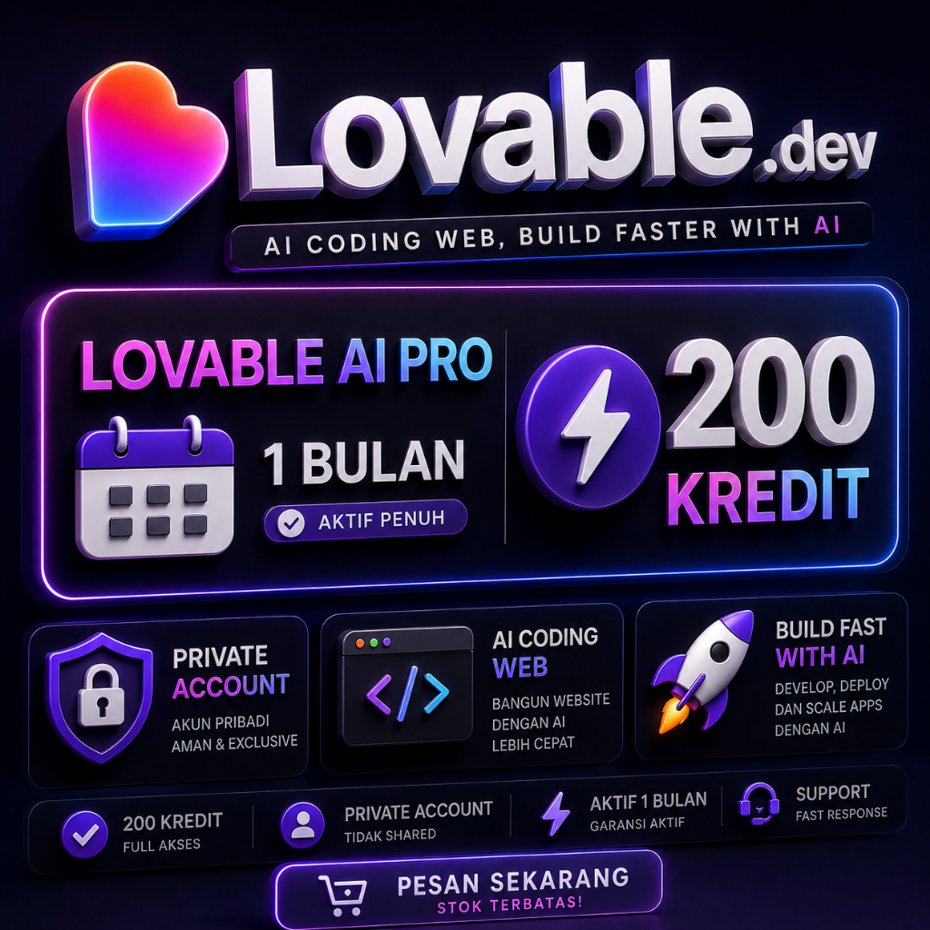 Lovable AI Pro 1 Bulan 200 Kredit | Private Account | AI Coding Web Premium | Fast Process