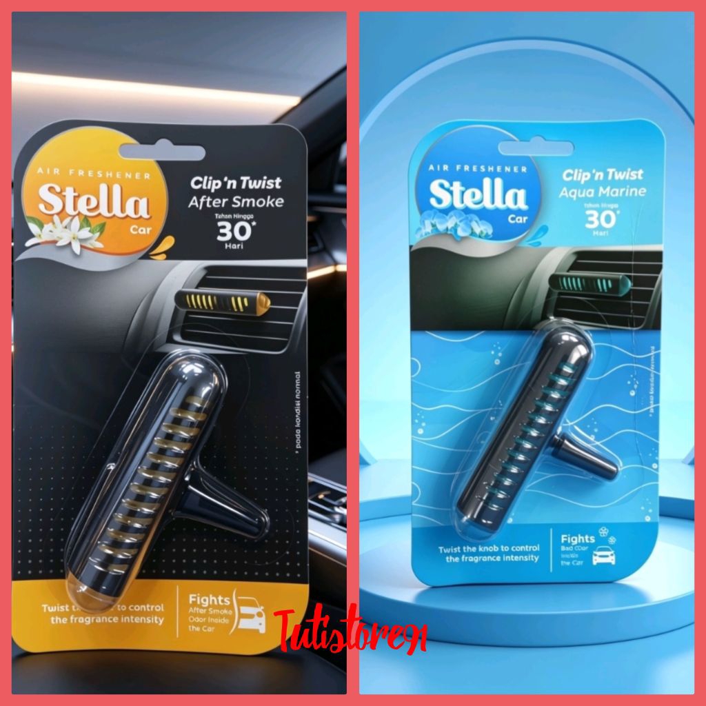 Pengharum Mobil Clip & Twist Stella - Aroma Aqua Marine, Desain Slim, Rotating Clip