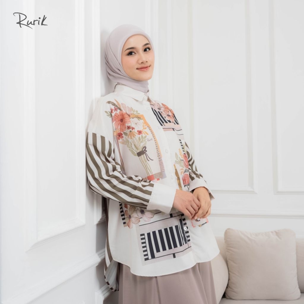 Hasnahijab.CO - Rurik Atasan Wanita Oversized Printing Daniella Shirt Kemeja Wanita