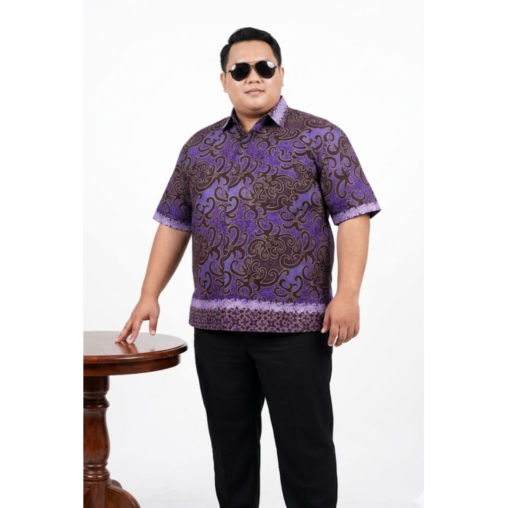 SERAGAM BATIK UNGU KEMEJA BATIK PRIA OVERSIZE BATIK JUMBO UNGU BATIK PRIA LD 140 LD 150 LD 160 (Pree
