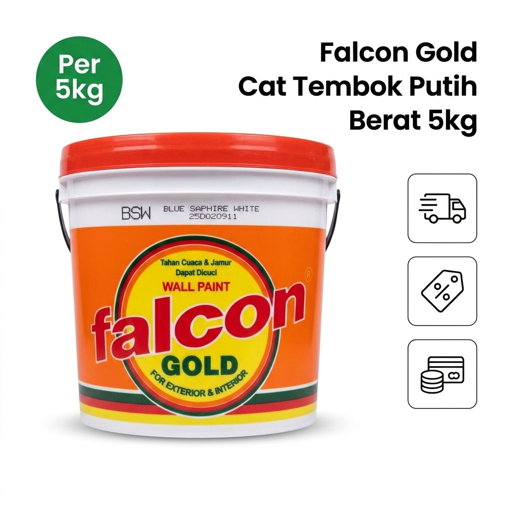 Cat Tembok/ Dinding Falcon Gold 5 Kg Galon Putih - Cat Tembok Falcon Gold 5Kg Tahan Lama Elegan - Ca